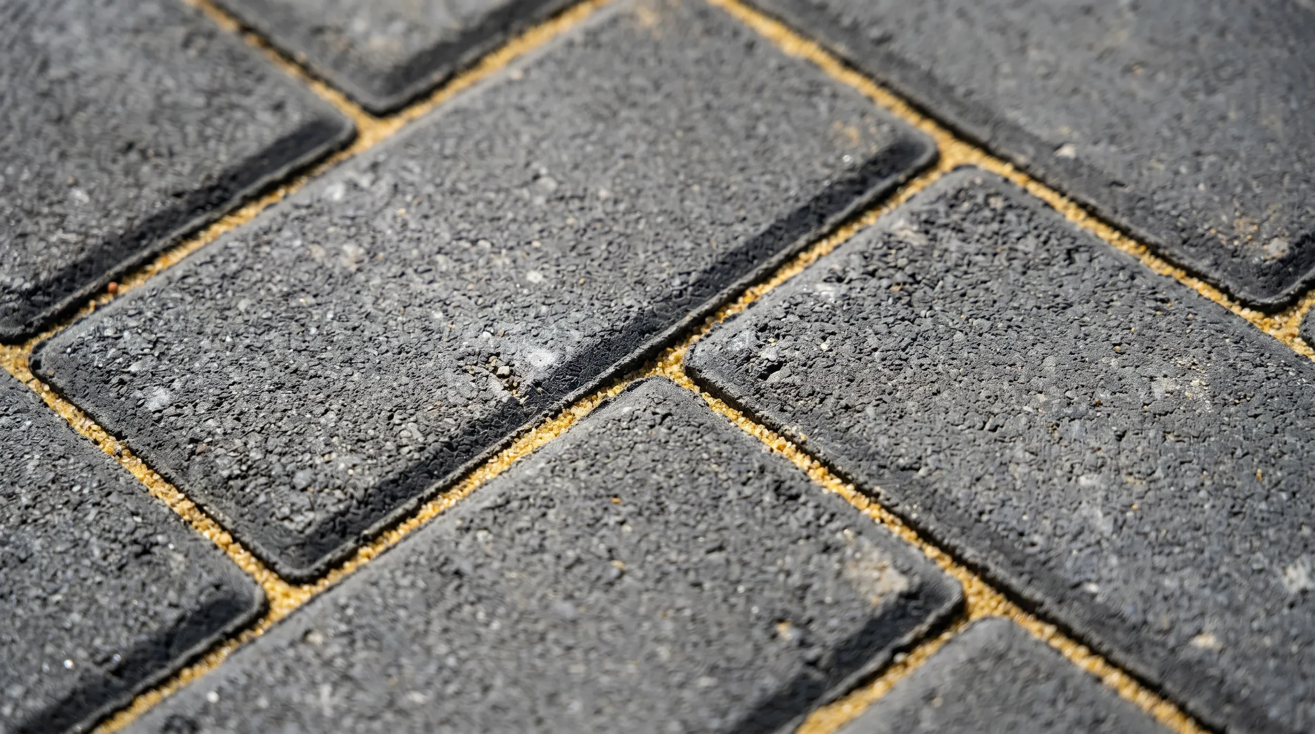 Układanie kostki brukowej z szarej kostki betonowej ze spoinami wypełnionymi piaskiem